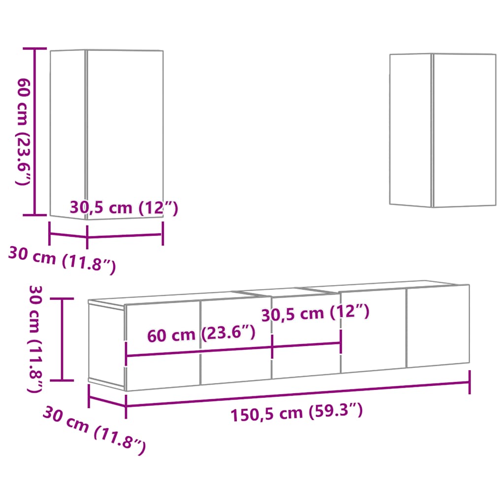 5-tlg. TV-Schrank-Set Räuchereiche Holzwerkstoff