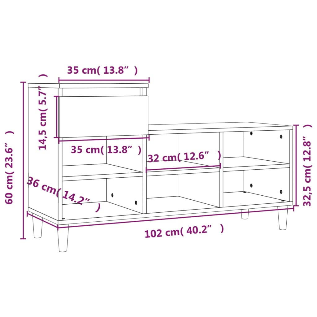 Schuhregal Betongrau 102x36x60 cm Holzwerkstoff