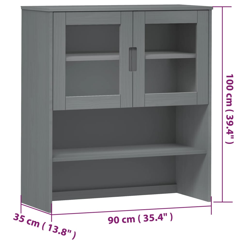 Highboard-Oberteil MOLDE Grau 90x35x100 cm Massivholz Kiefer