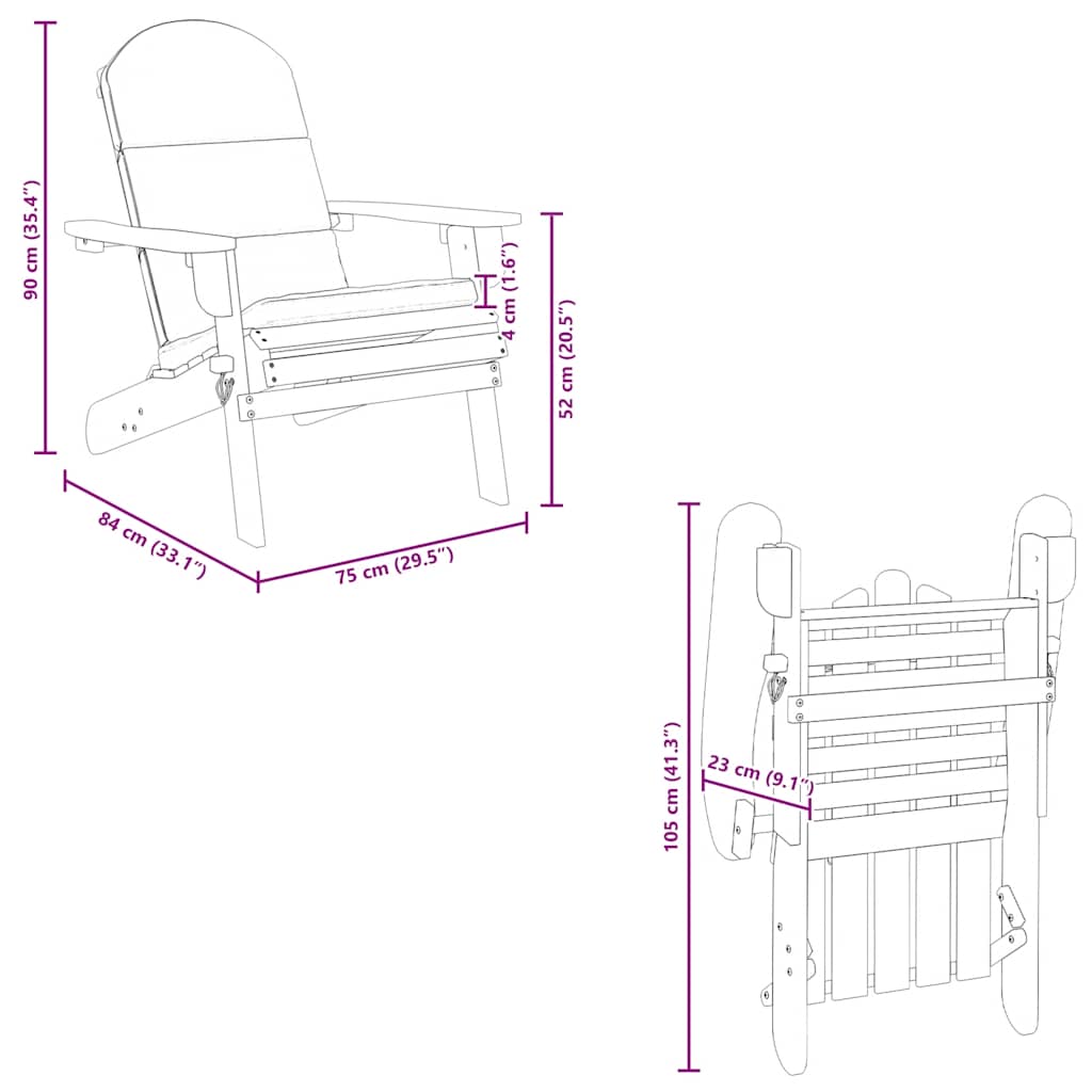 Adirondack-Gartenstuhl mit Kissen Massivholz Akazie