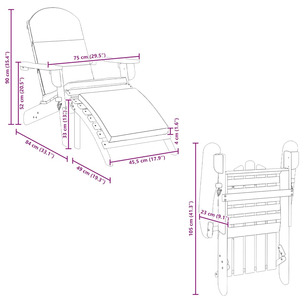 Adirondack-Gartenstuhl mit Fußstütze Massivholz Akazie