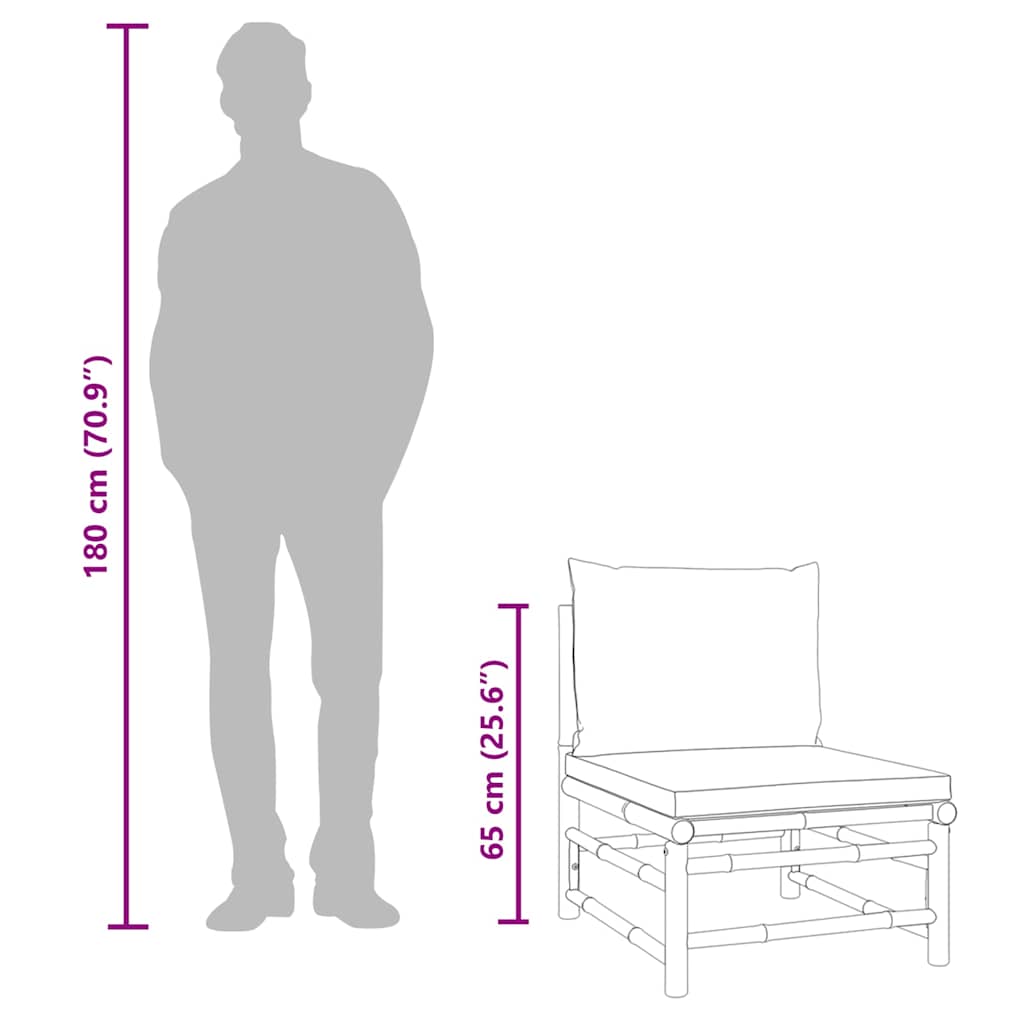 Garten-Mittelsofa mit Taupe Kissen Bambus