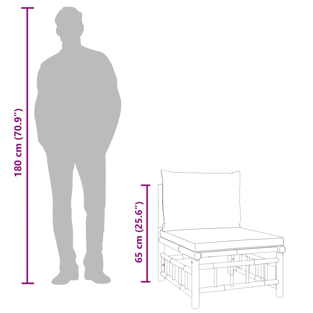 2-tlg. Garten-Lounge-Set mit Cremeweißen Kissen Bambus