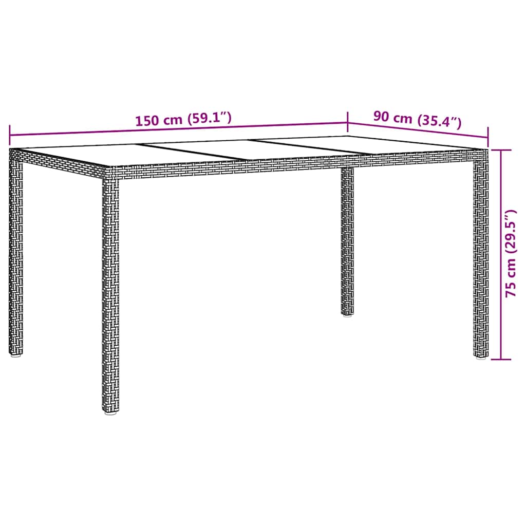 Garten-Eßtisch Schwarz 150 x 90 x 75 cm Poly Rattan