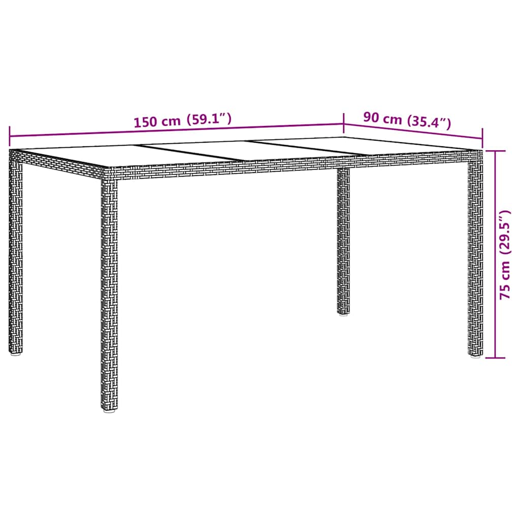 Garten-Eßtisch Weiß 150 x 90 x 75 cm Poly Rattan