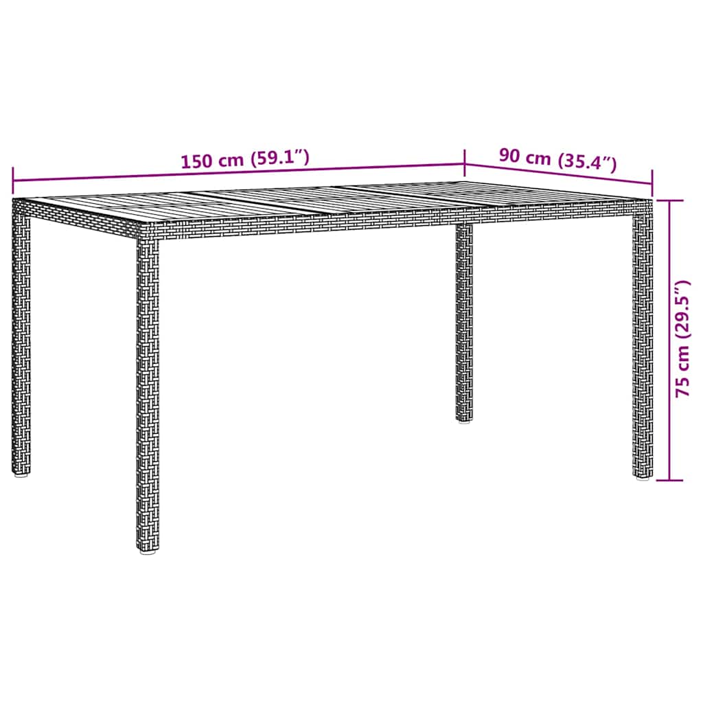 Garten-Eßtisch Grau 150 x 90 x 75 cm Poly Rattan