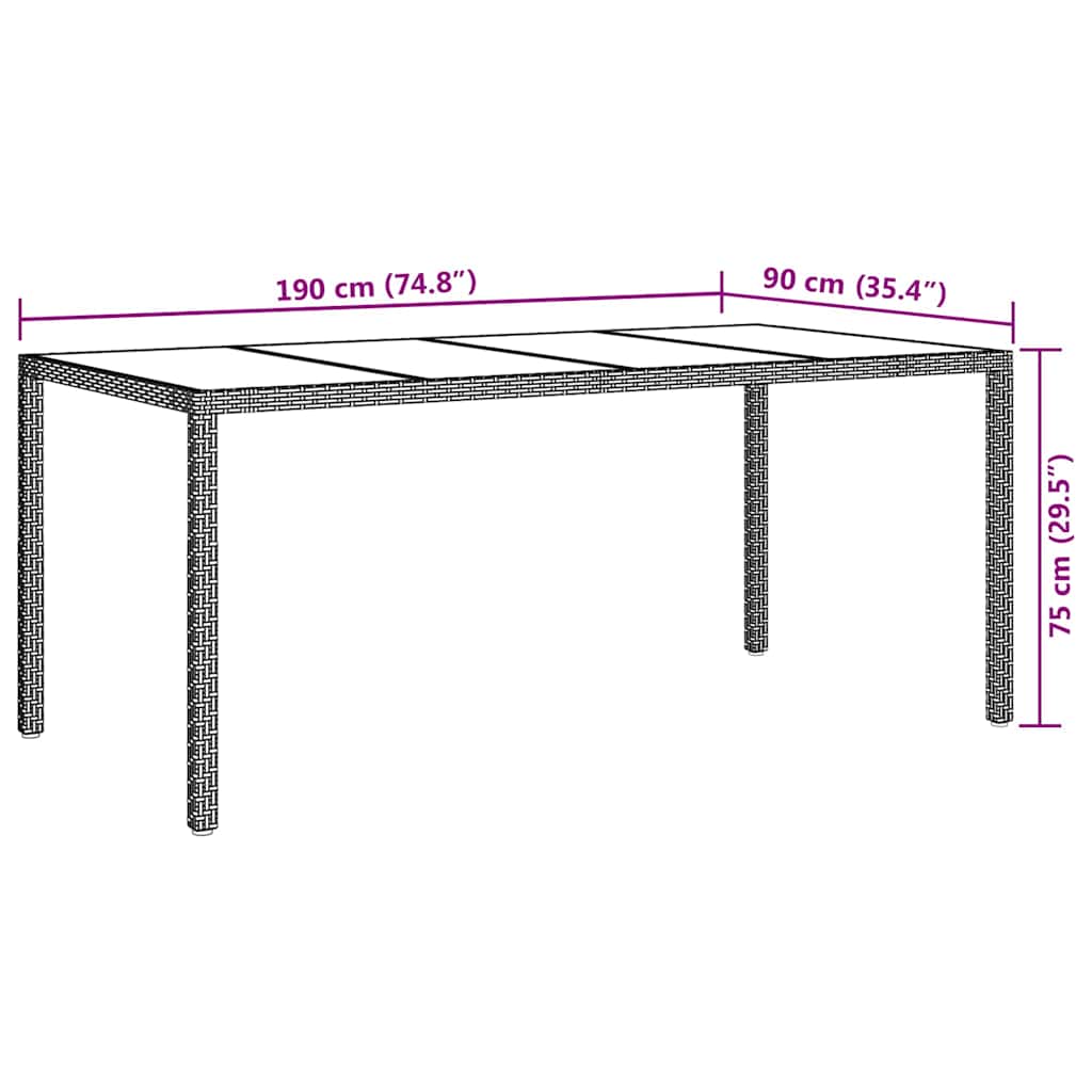 Garten-Eßtisch Braun 190 x 90 x 75 cm Poly Rattan