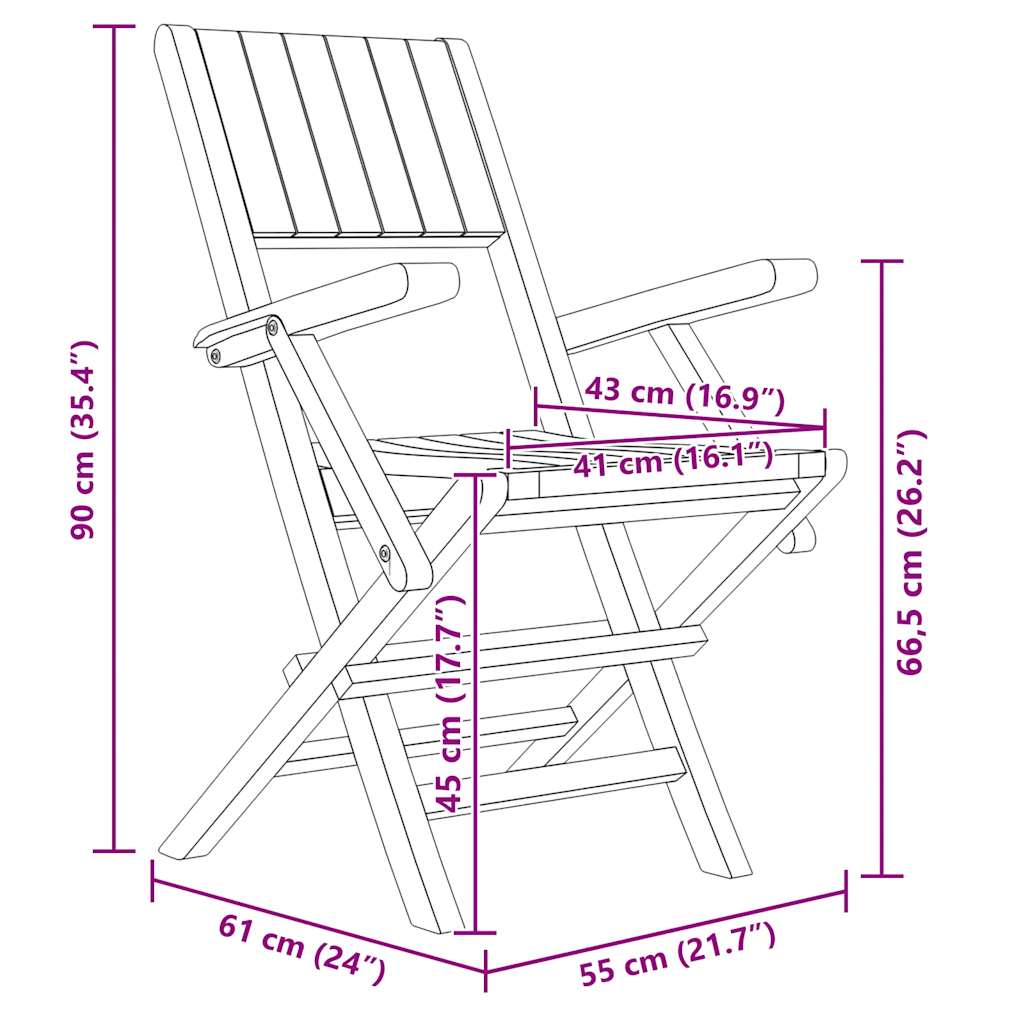 Gartenstühle 2 Stk. Klappbar 55x61x90 cm Massivholz Teak