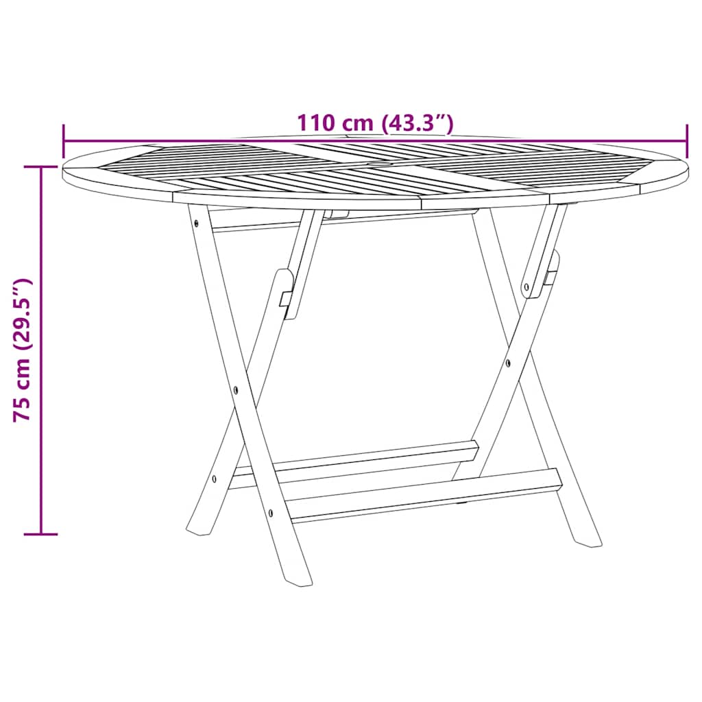 Gartentisch Klappbar Ø 110x75 cm Massivholz Teak
