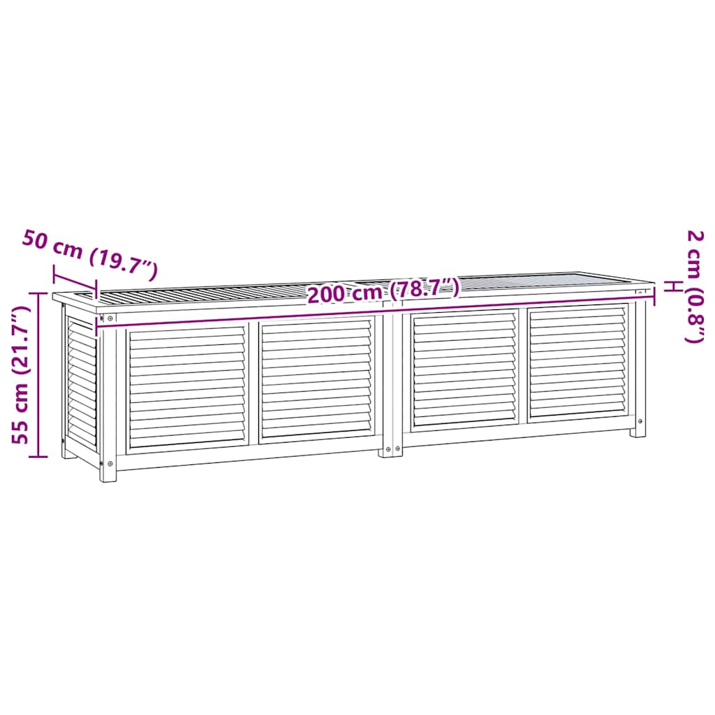 Gartenbox mit Beutel 200x50x55 cm Massivholz Teak