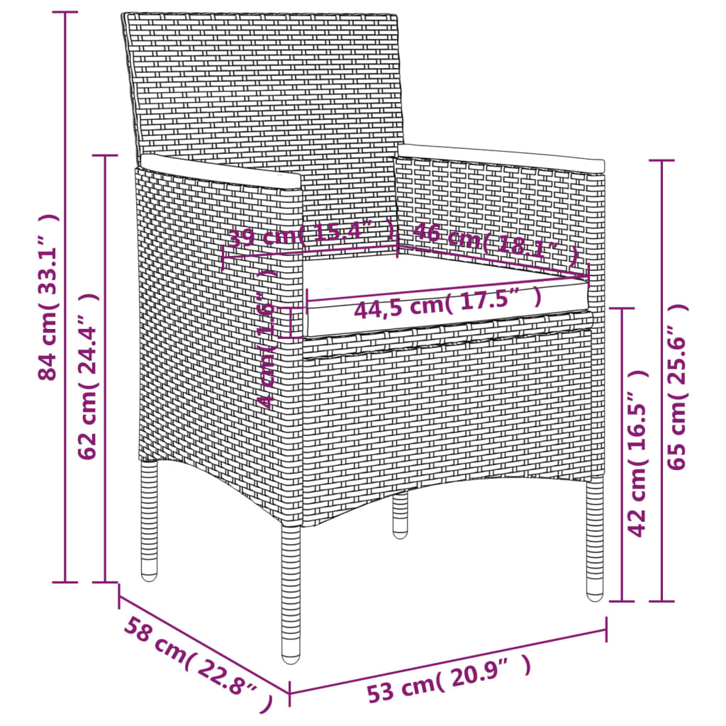 7-tlg. Garten-Essgruppe mit Kissen Grau und Schwarz