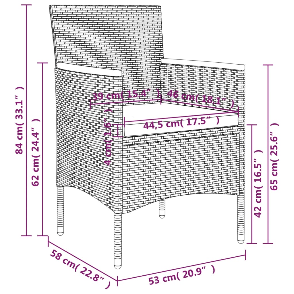 7-tlg. Garten-Essgruppe mit Kissen Schwarz