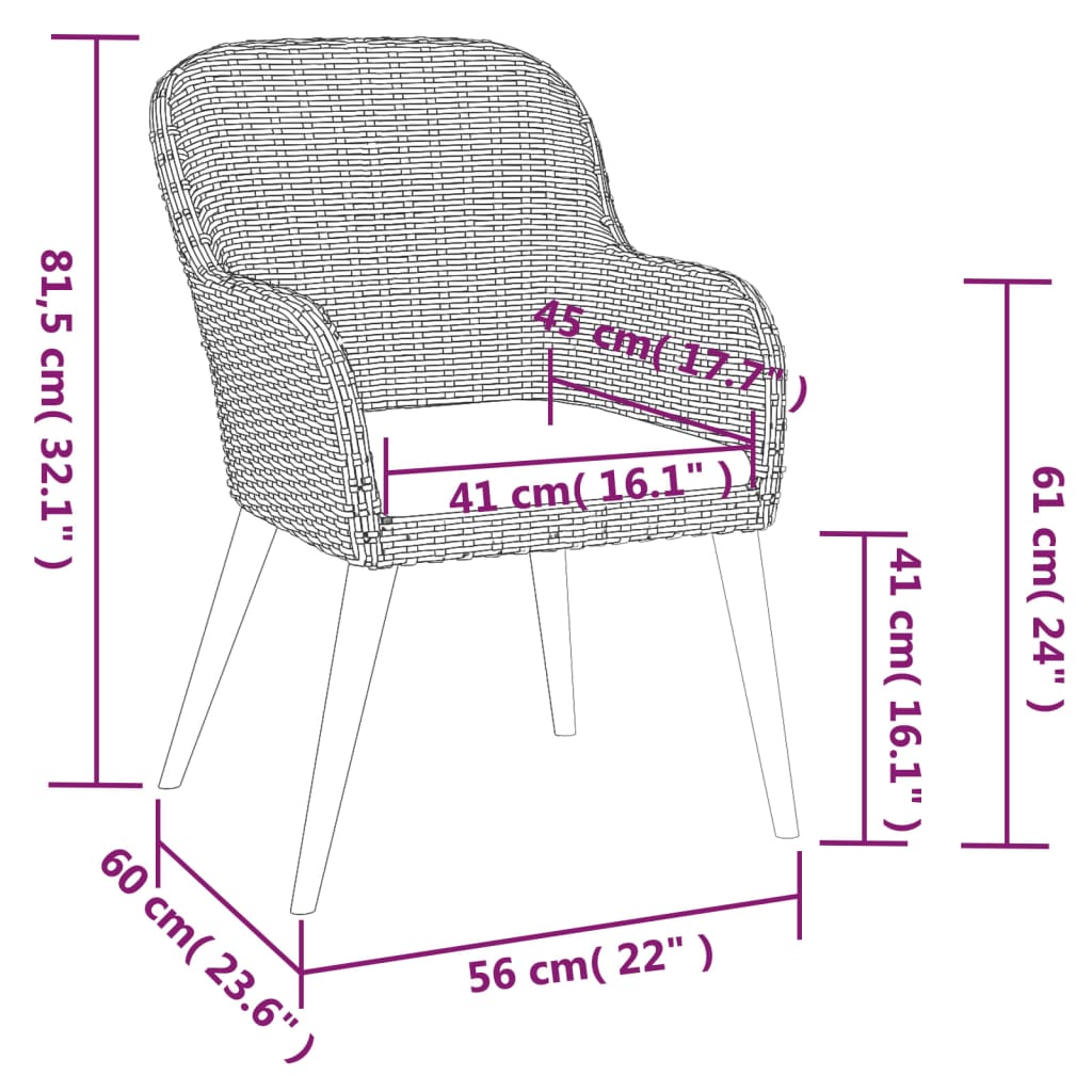 7-tlg. Garten-Essgruppe mit Kissen Braun