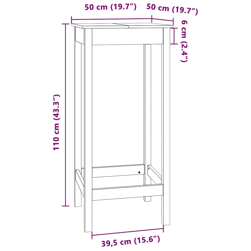 Bartisch 50x50x110 cm Massivholz Kiefer