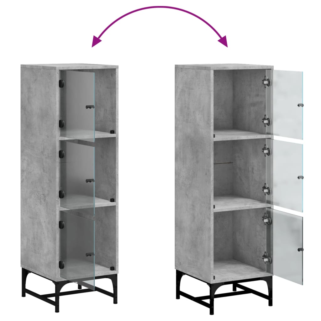 Highboard mit Glastüren Betongrau 35x37x120 cm