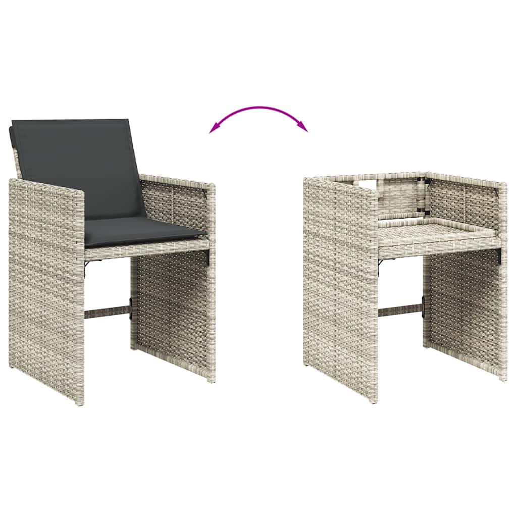 Gartenstühle mit Kissen 4 Stk. Hellgrau Poly Rattan