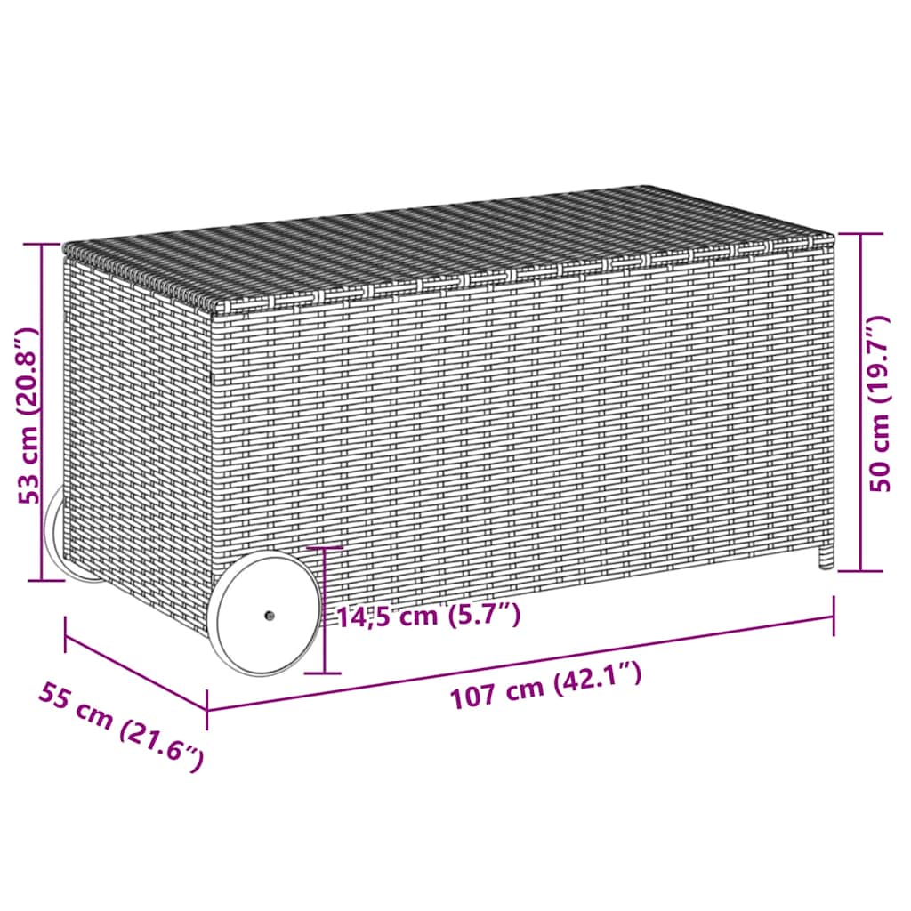 Gartentruhe mit Rollen Schwarz 190L Poly Rattan