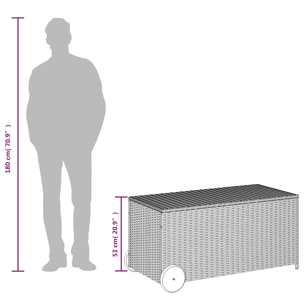 Gartentruhe mit Rollen Braun 190L Poly Rattan