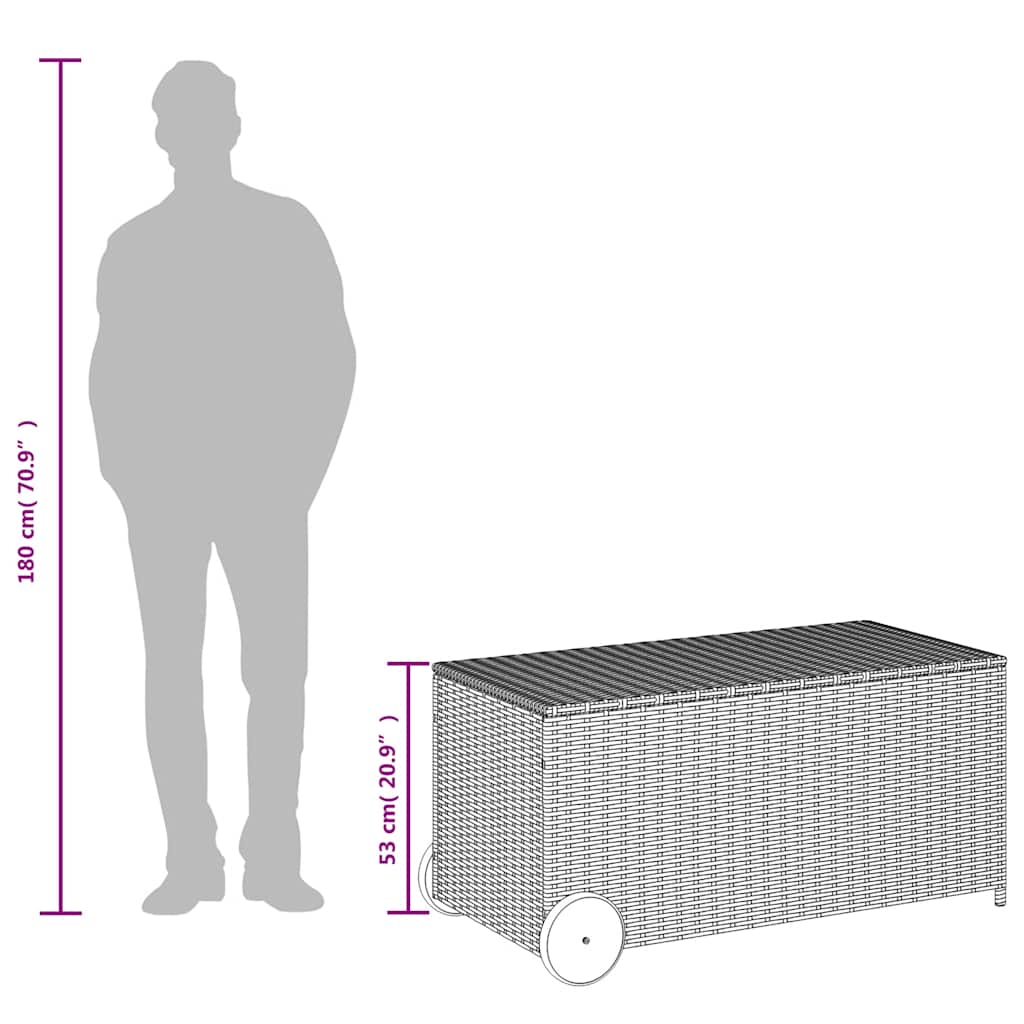 Gartentruhe mit Rollen Grau 190L Poly Rattan