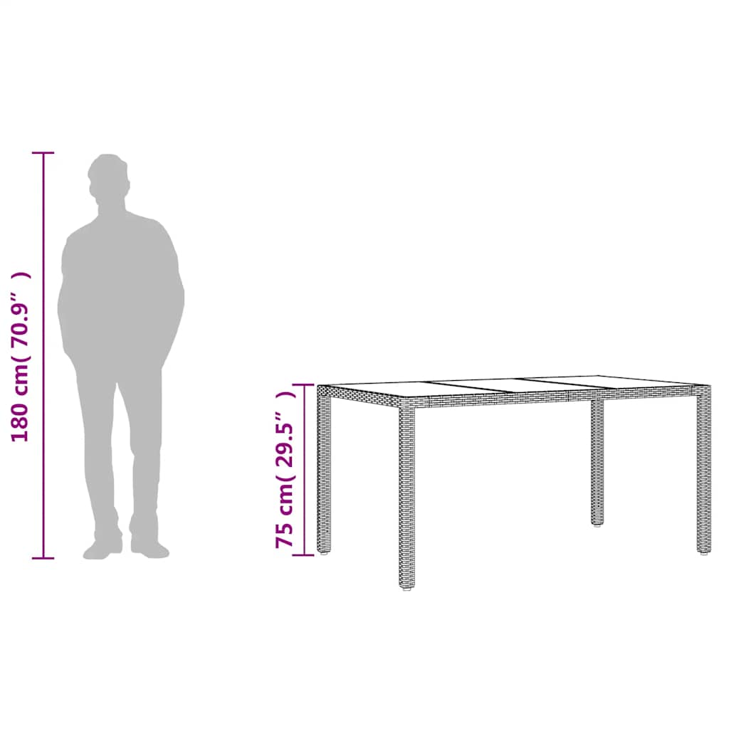 Gartentisch mit Glasplatte Braun 150x90x75 cm Poly Rattan