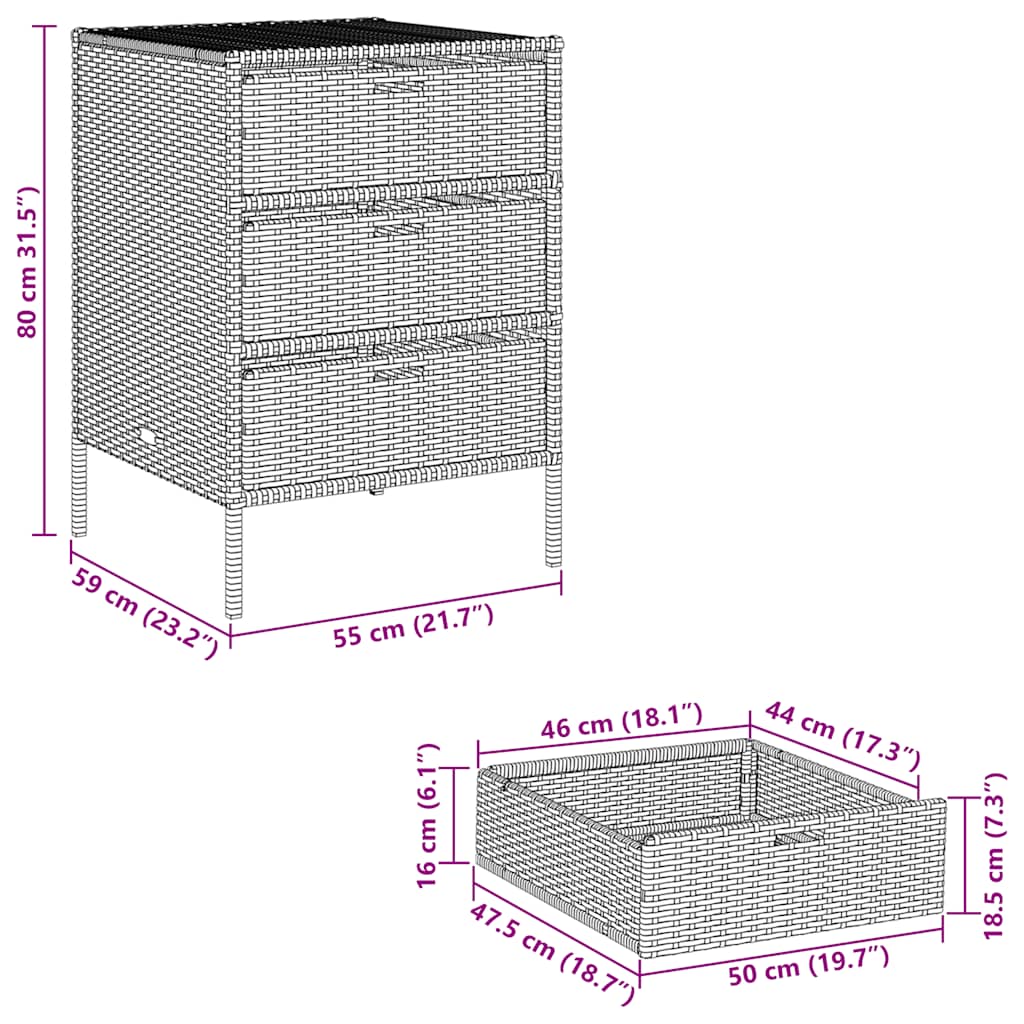 Gartenschrank Schwarz 55x59x80 cm Poly Rattan