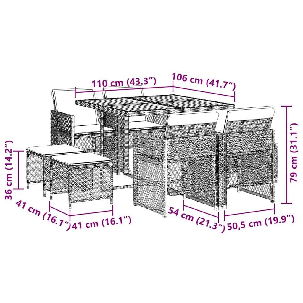9-tlg. Garten-Essgruppe mit Kissen Beige Poly Rattan