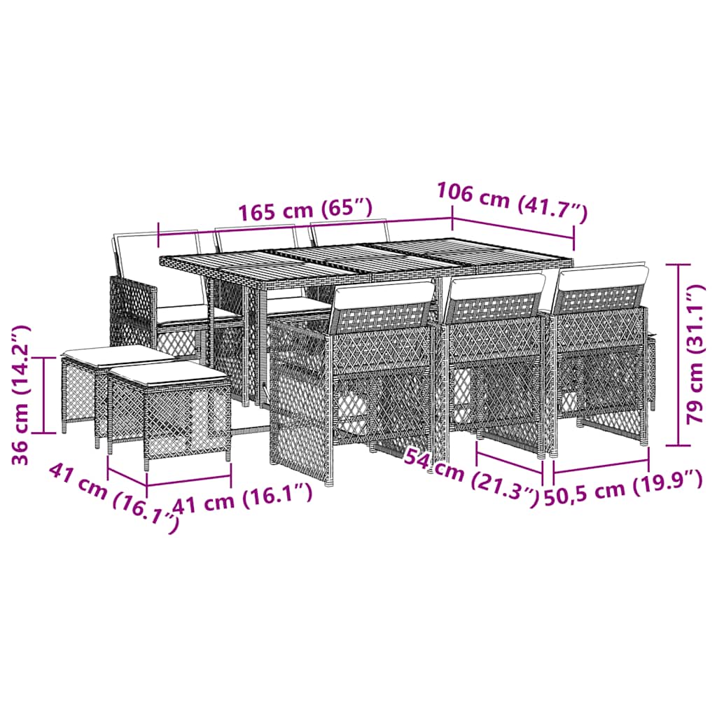 11-tlg. Garten-Essgruppe mit Kissen Beige Poly Rattan