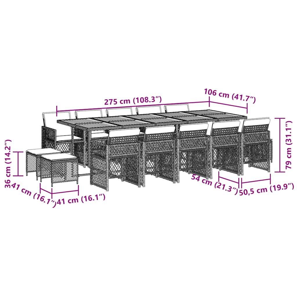 15-tlg. Garten-Essgruppe mit Kissen Beige Poly Rattan