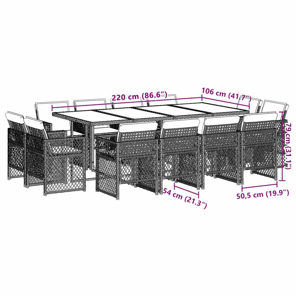 13-tlg. Garten-Essgruppe mit Kissen Beigemischung Poly Rattan