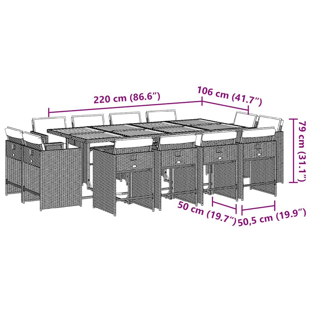 13-tlg. Garten-Essgruppe mit Kissen Hellgrau Poly Rattan