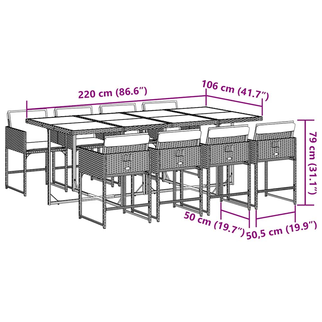 9-tlg. Garten-Essgruppe mit Kissen Hellgrau Poly Rattan