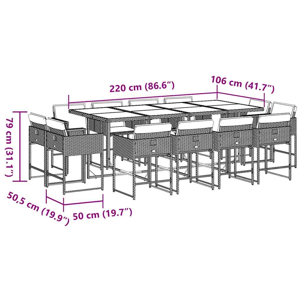 13-tlg. Garten-Essgruppe mit Kissen Hellgrau Poly Rattan