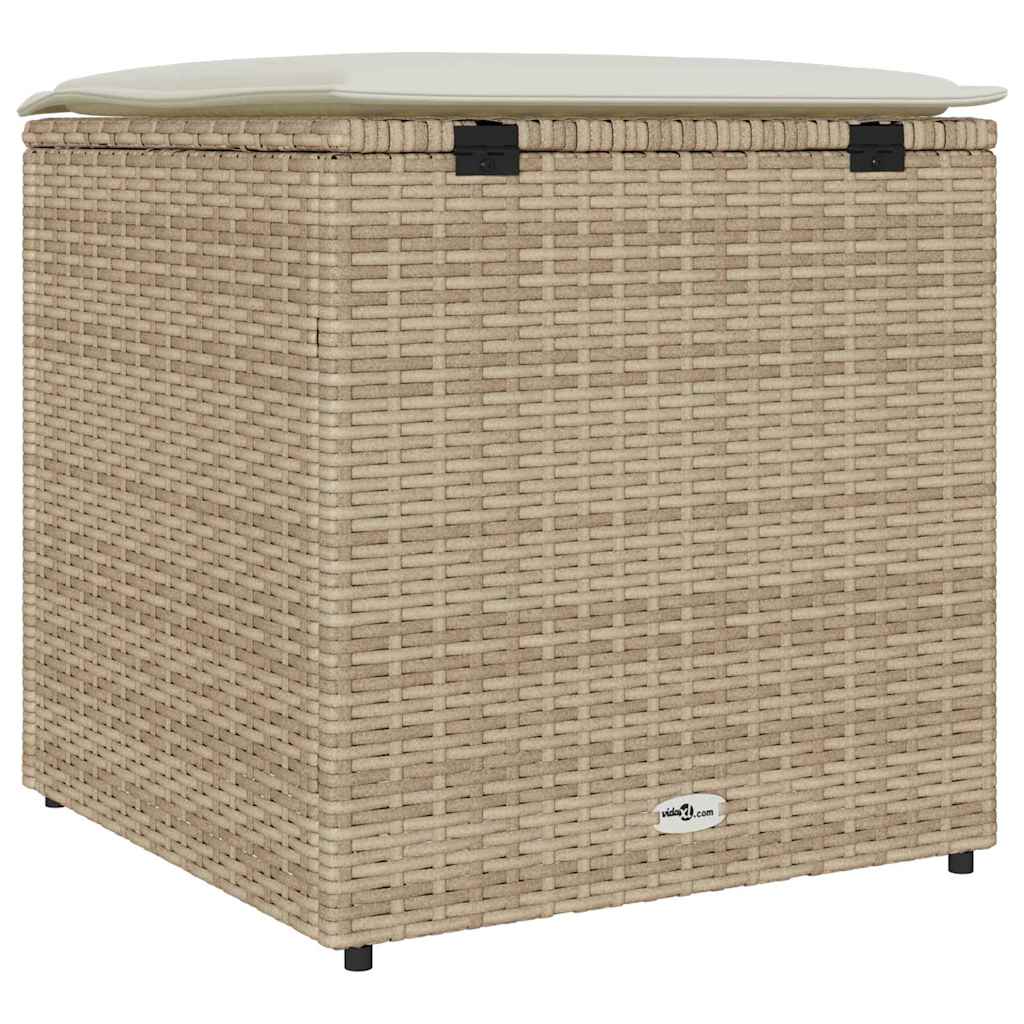 Kissenbox mit Speicher Beige 50 x 50 x 50 cm Poly-Rattan