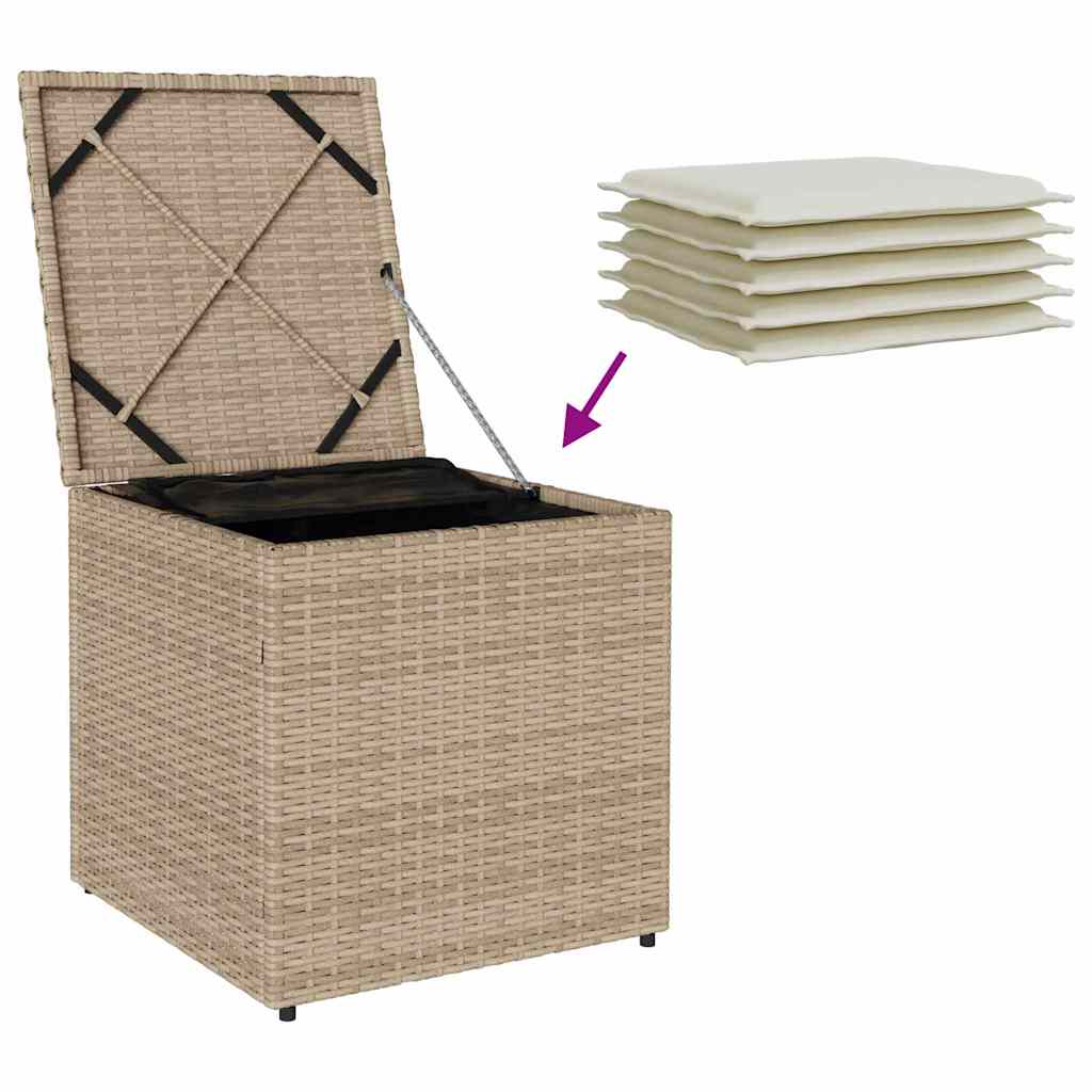 Kissenbox mit Speicher Beige 50 x 50 x 50 cm Poly-Rattan