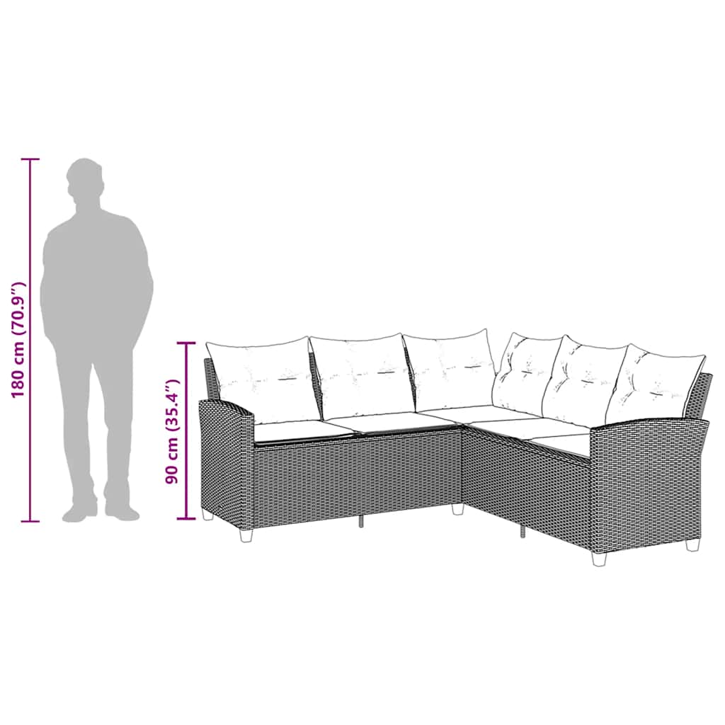 L-förmiges Couchsofa mit Kissen Schwarzes Polyrattan