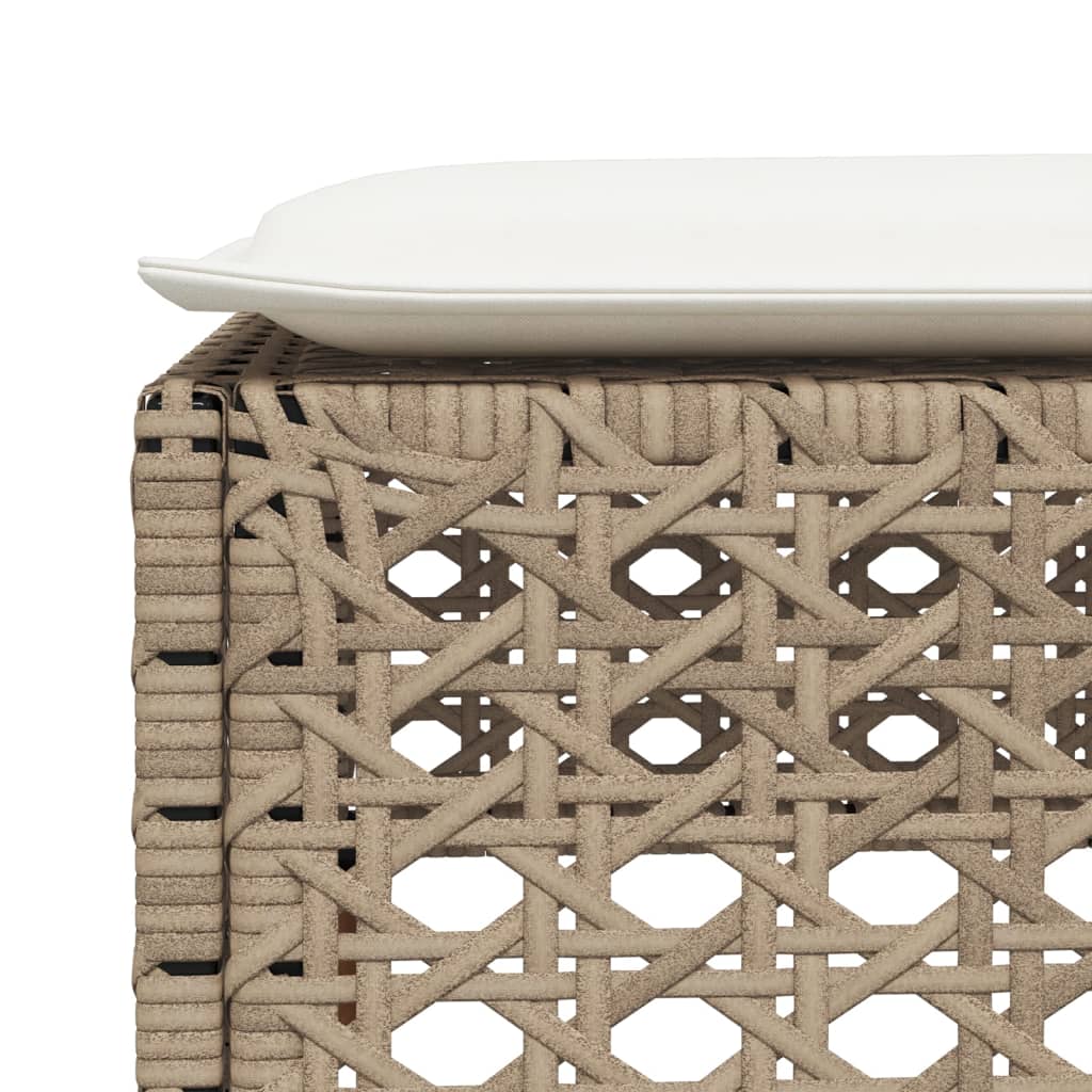 Gartenhocker mit Kissen Beige 63,5x56x32 cm Poly Rattan