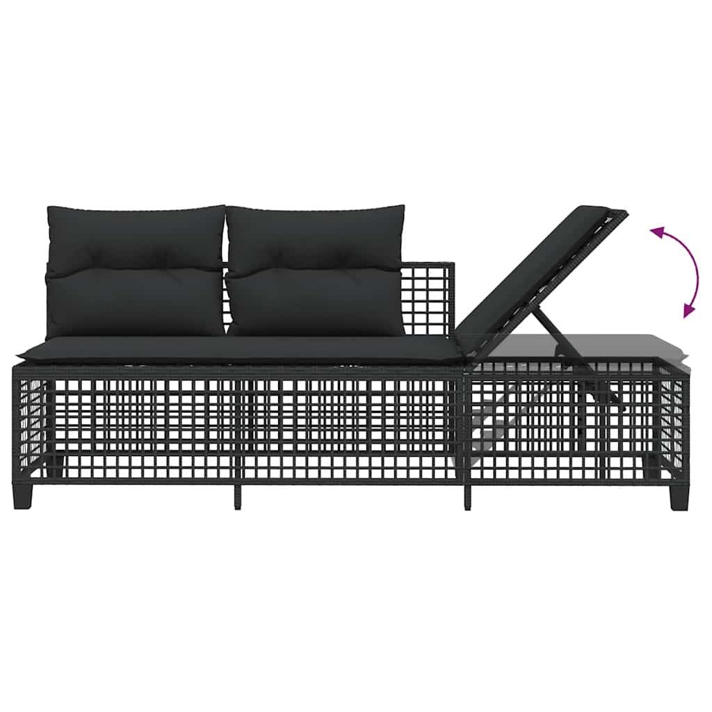 3-tlg. Garten-Ecksofa-Set mit Kissen Schwarz Poly Rattan