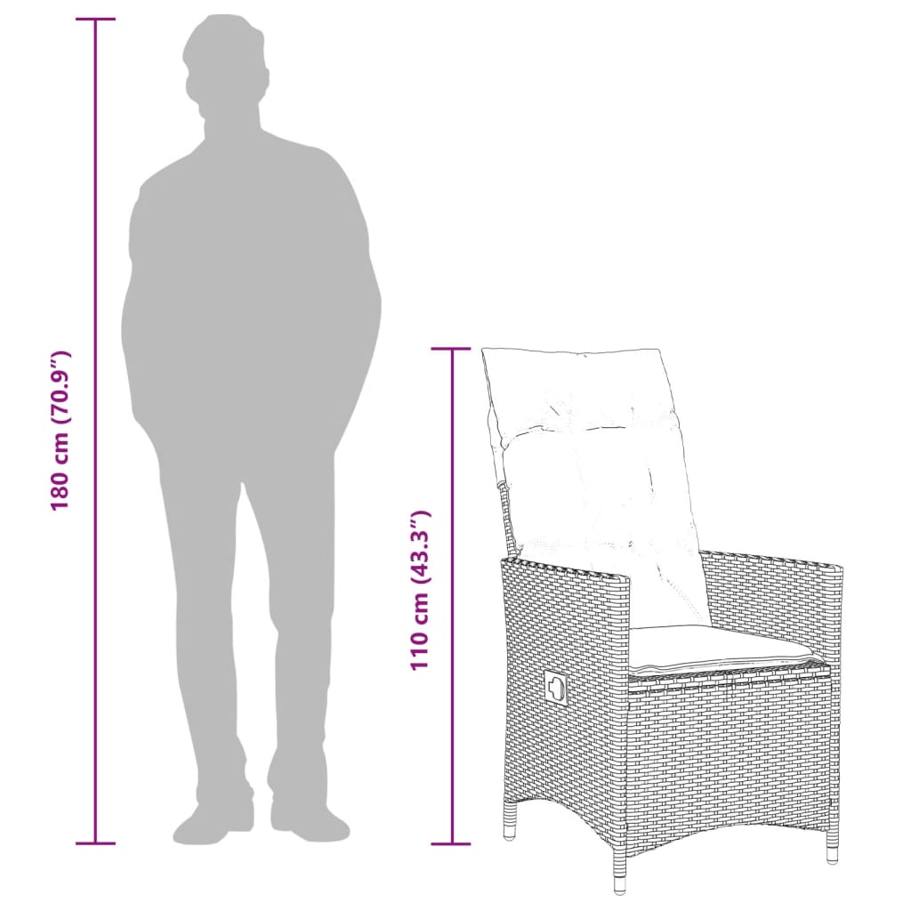 Gartenstühle Verstellbar 2 Stk. mit Kissen Grau Poly Rattan