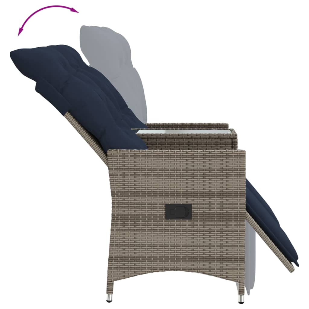Gartensofa Verstellbar 2-Sitzer mit Tisch Grau Poly Rattan