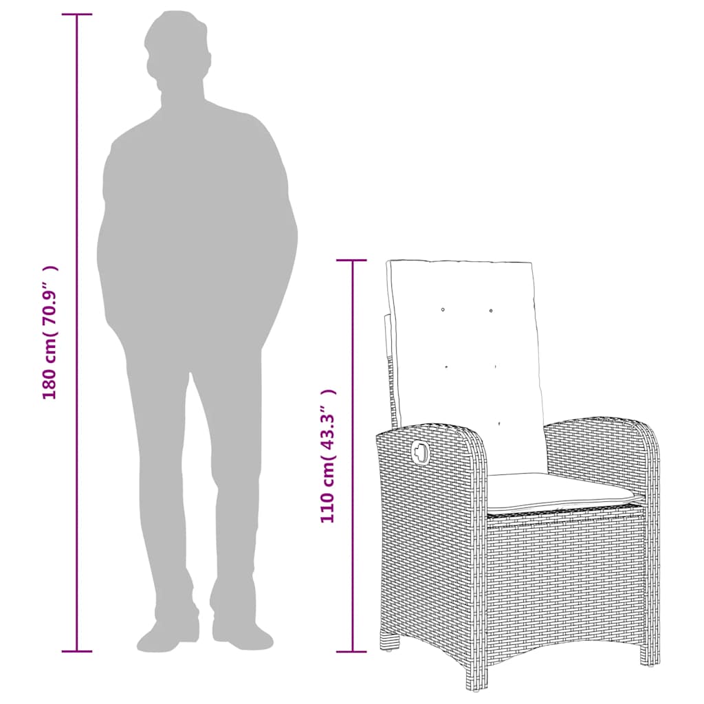 9-tlg. Garten-Essgruppe mit Kissen Braun Poly Rattan