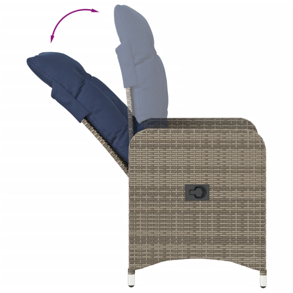 Gartenstühle Verstellbar 2 Stk. mit Kissen Grau Poly Rattan