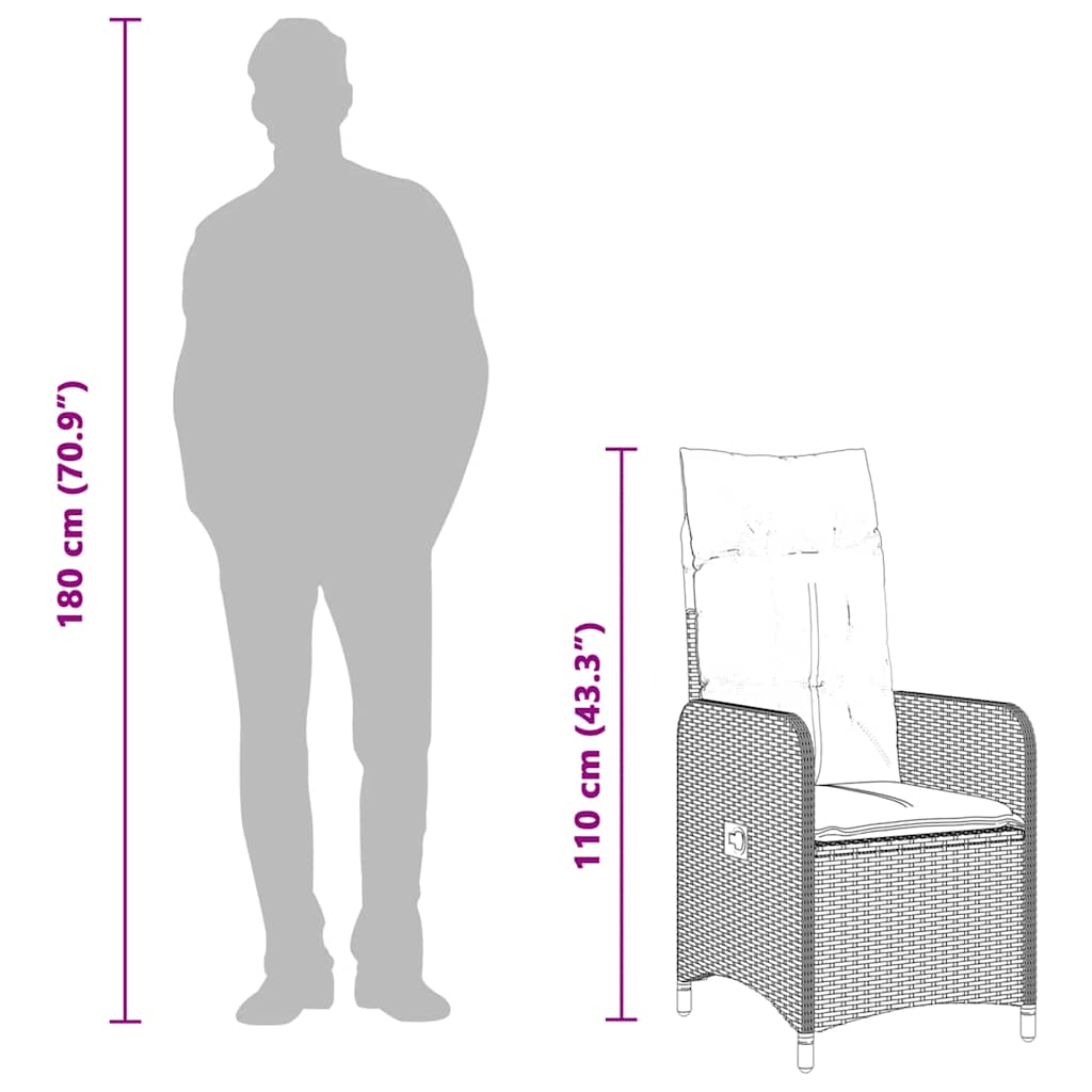 Gartenstühle Verstellbar 2 Stk. mit Kissen Grau Poly Rattan