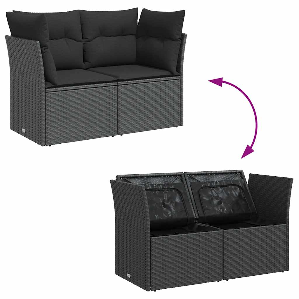 Gartensofa mit Kissen 2-Sitzer Schwarz Poly Rattan