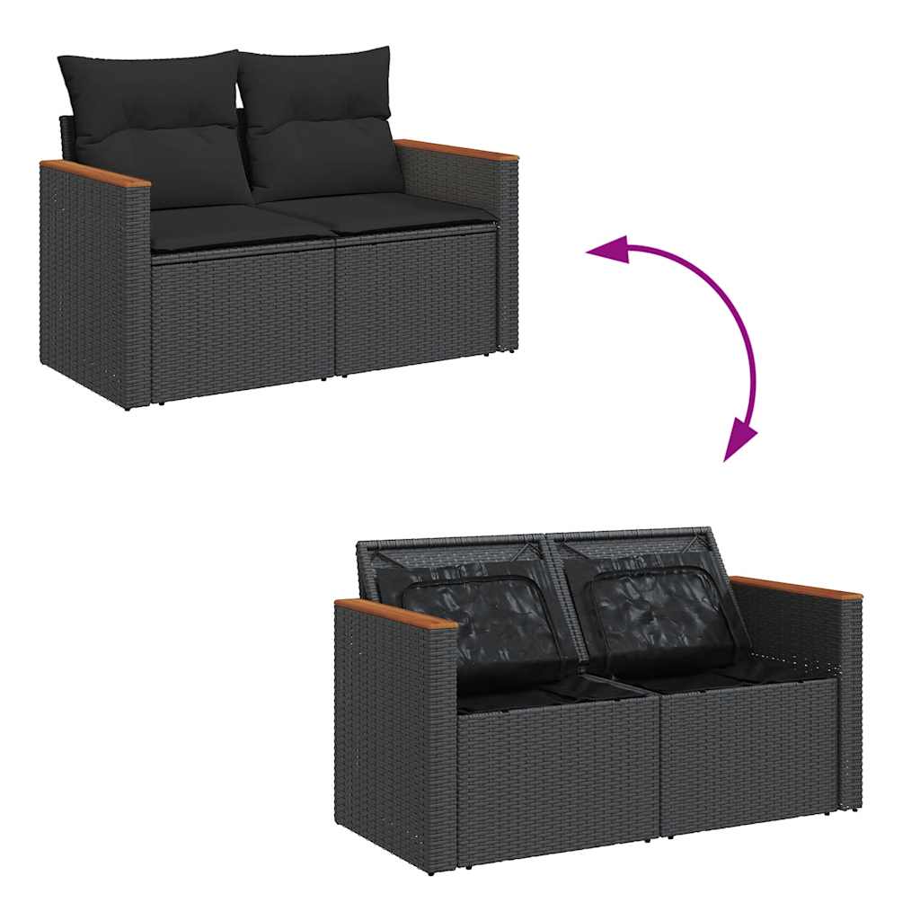 Gartensofa mit Kissen 2-Sitzer Schwarz Poly Rattan