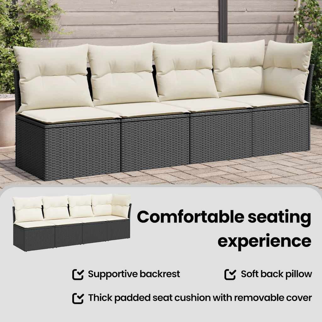 Gartensofa mit Kissen 4-Sitzer Schwarz Poly Rattan
