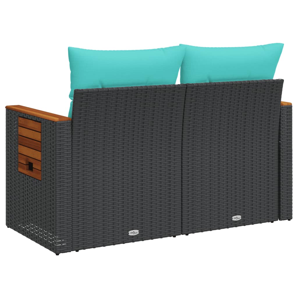 Gartensofa mit Kissen 2-Sitzer Schwarz Poly Rattan