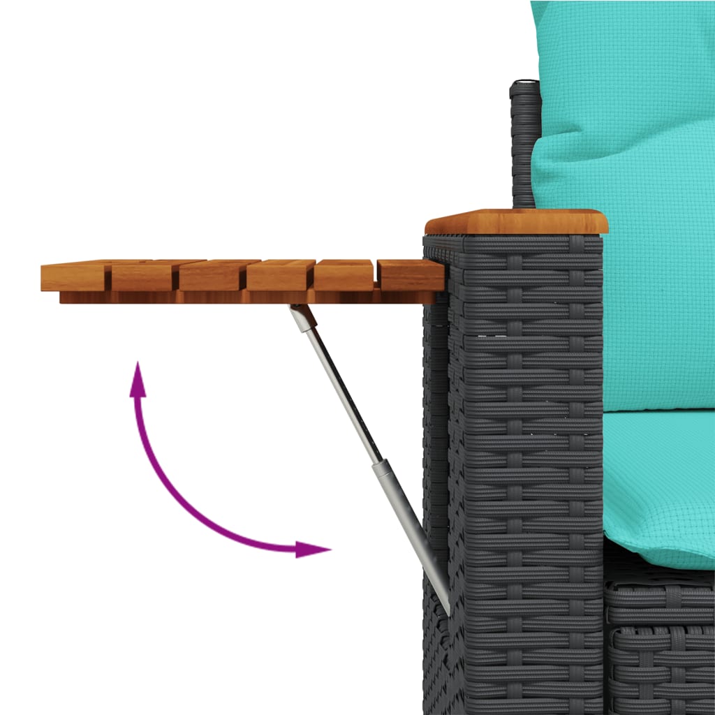 Gartensofa mit Kissen 2-Sitzer Schwarz Poly Rattan