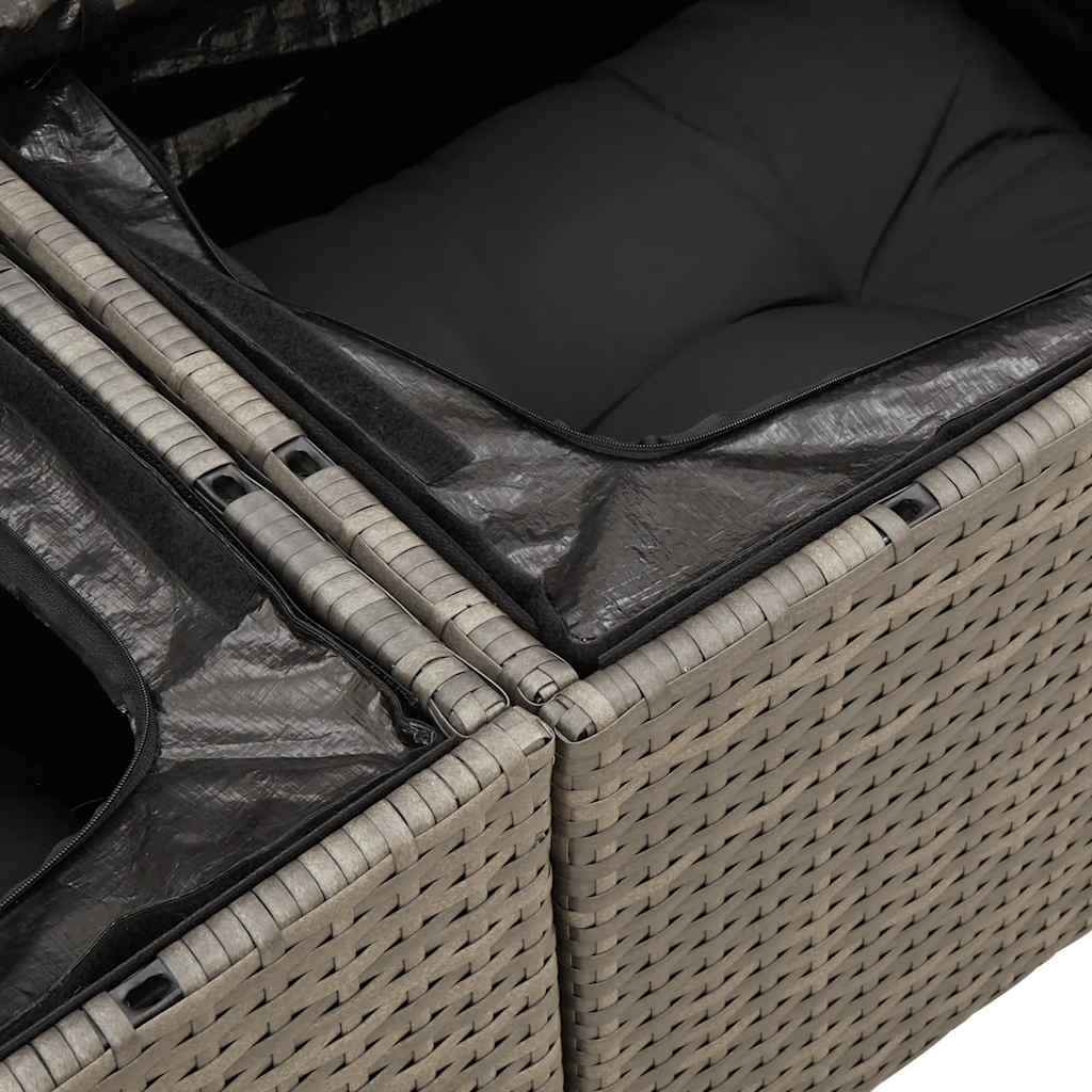 Gartensofa 2-Sitzer mit Kissen Grau Poly Rattan