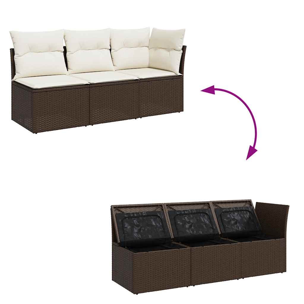 Gartensofa mit Kissen 3-Sitzer Braun Poly Rattan