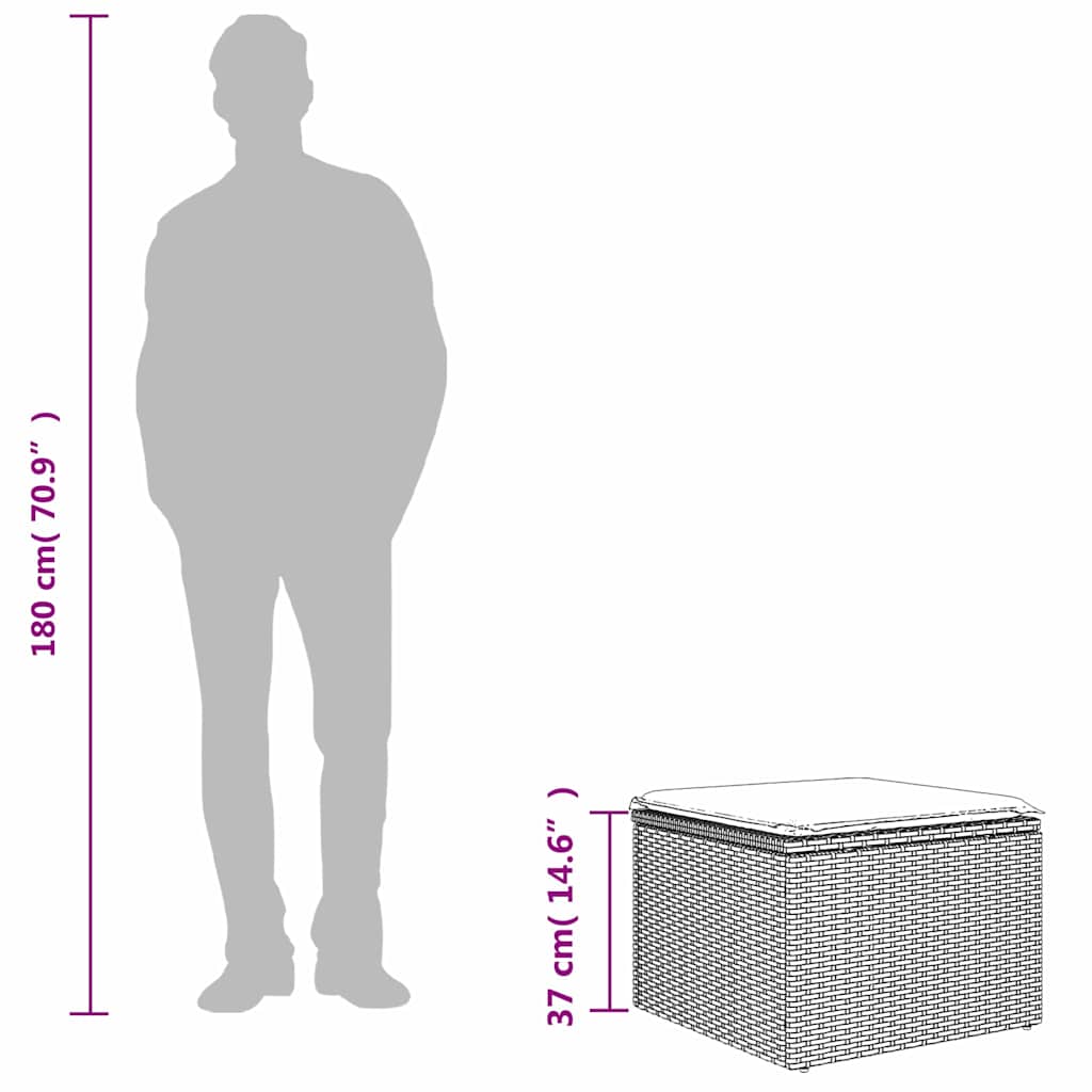 Gartenhocker mit Kissen Braun 55x55x37 cm Poly Rattan